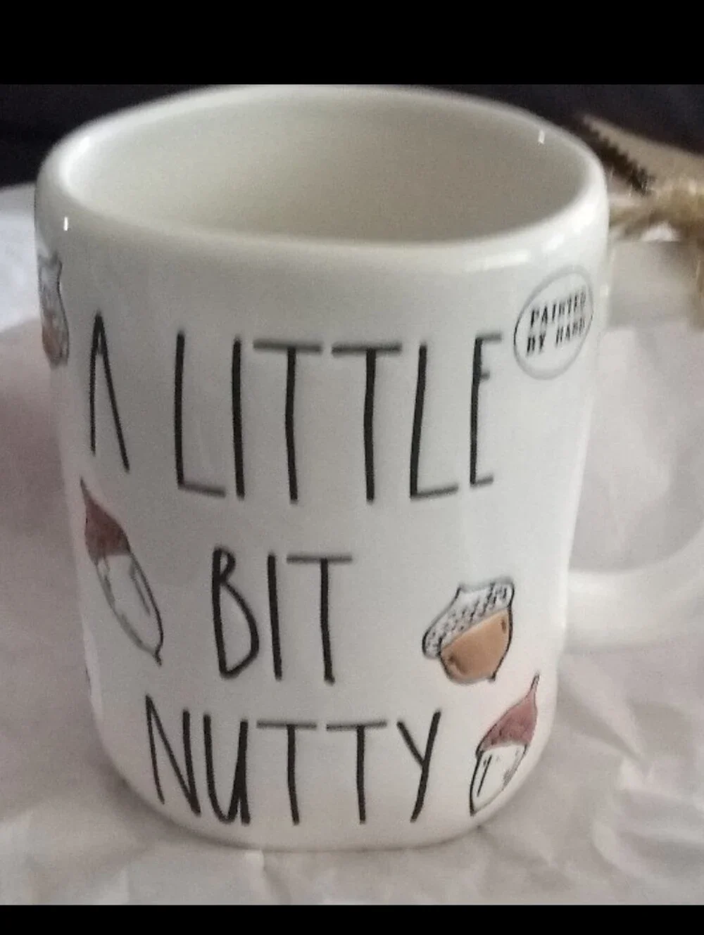 Rae Dunn Acorns A Little Bit Nutty White Ceramic Mug - Painted Design